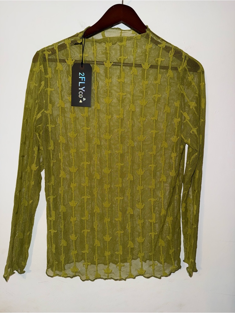 2FLYco Olive Sheer Long-Sleeve Top